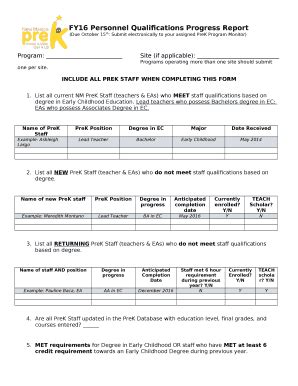 FY16 Personnel Qualifications Progress Report Doc Template | pdfFiller