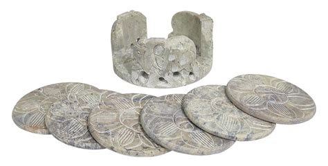 Purpledip Elephant Theme Soapstone Coasters (Set of 6) Hot Plates Mats ...
