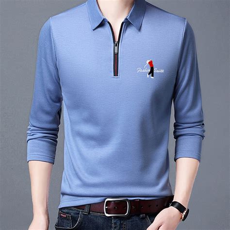 Golf Polo Long Sleeve Shirt // Zipper closure // Light Blue (XS ...