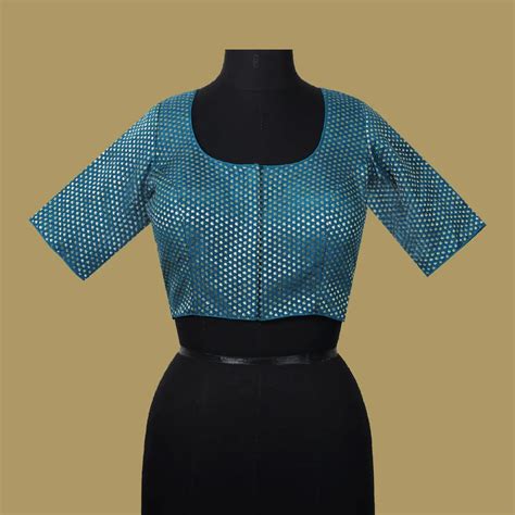 PEACOCK BLUE With Floral design BANARAS JACQUARD Ready made Blouse ...