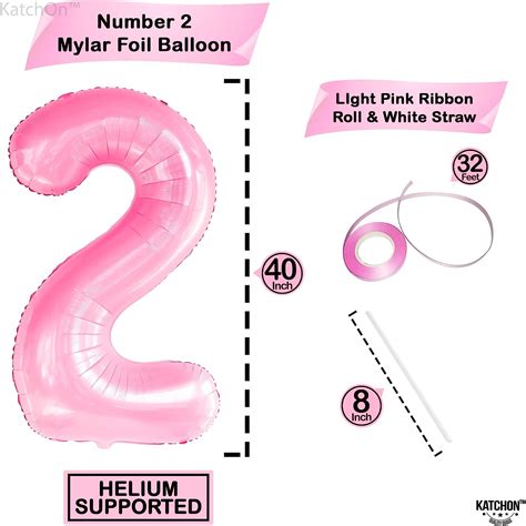 Buy Giant, Pink Number 2 Balloon - 40 Inch, Two Balloon | Light Pink 2 ...