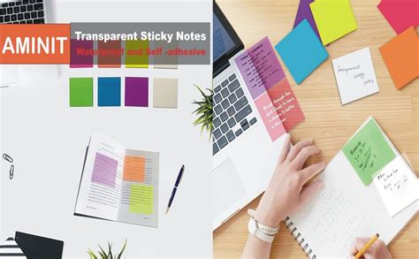 AMINIT Transparent Sticky Notes Pastel Sticky Note Clear Self-Sticky ...