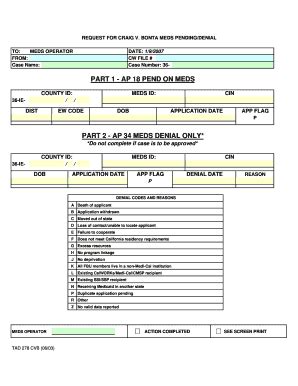 California Meds Pending/Denial Request - Blank Fillable Template | Fill ...
