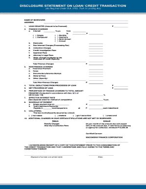 Loan Disclosure Statement - Blank Fillable Template | Fill Out, Print ...