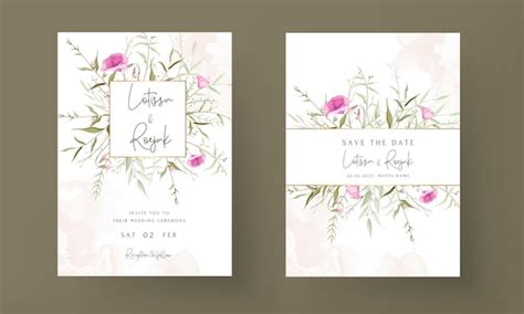 Elegante Wildblumen-Hochzeitseinladungskartenvorlage | Premium Vektor