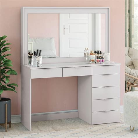 Buy Boahaus Jane Dressing Table, Glass Top, 07 Drawers White Online at ...