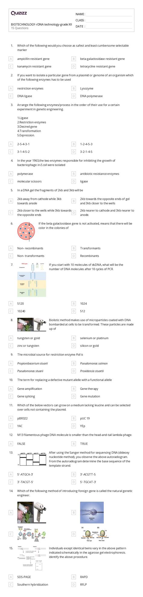 50+ biotechnology worksheets for 11th Class on Quizizz | Free & Printable