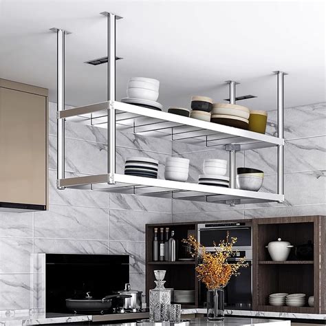 Amazon.com: Stainless Steel Ceiling Storage Shelf, 2-Tier Ceiling Mount ...