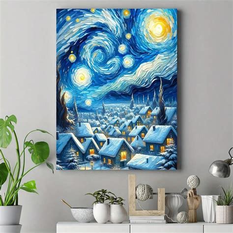 Van Gogh Starry Night Snowscape - Framed Canvas Art Print, Waterproof ...