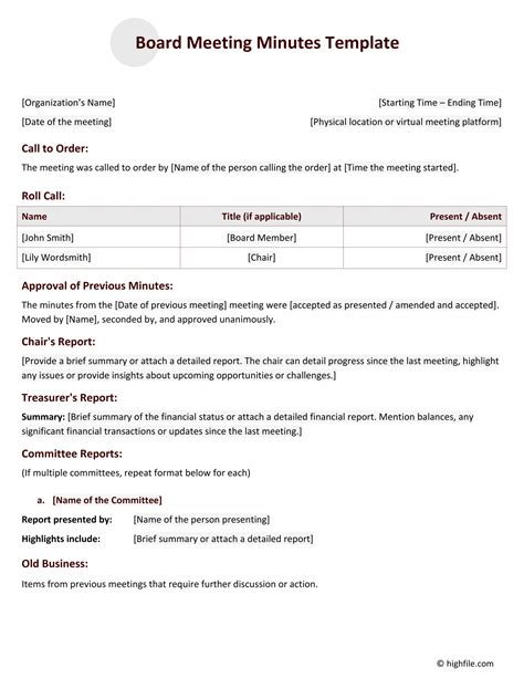 Corporate Meeting Minutes Template - Word | Google Docs - Highfile
