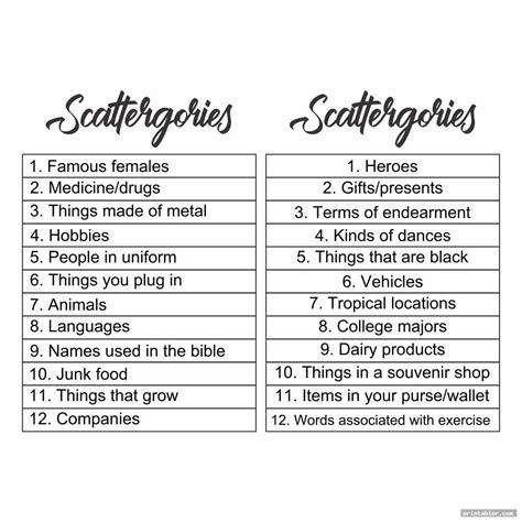 Scattergories Printable Directions