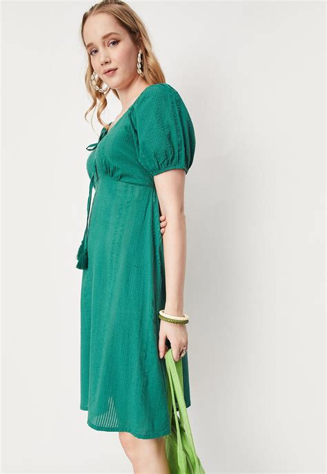 Buy Women Textured Puffed Sleeve Dress Online at just Rs. 999.0 ...