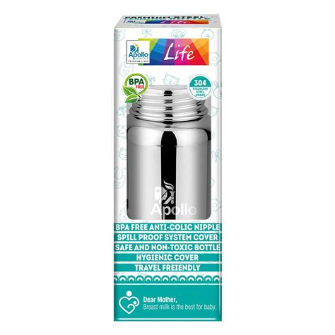 Buy Apollo Life Premium Steel Feeding Bottle, 150 ml | 19 Minutes ...