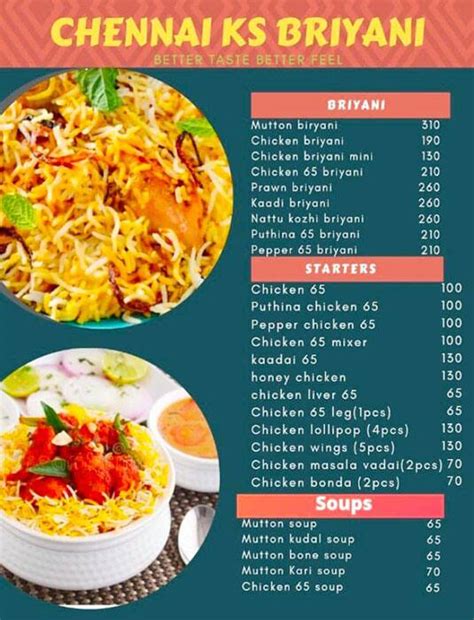 Menu at Chennai KS Biriyani, Chennai