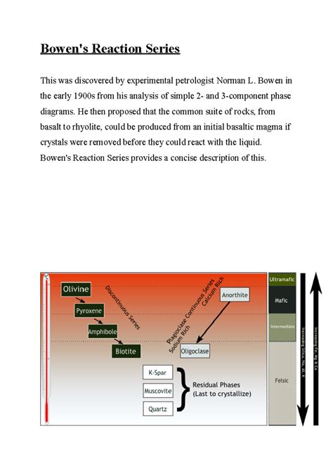 Bowen's reaction ands magmatic processes - Bowen's Reaction Series This ...