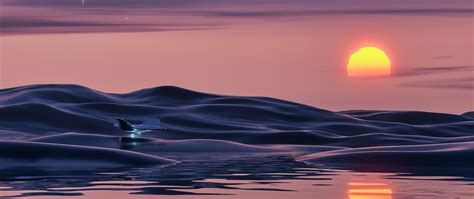 Sunset Wallpaper 4K, Surreal, UFO, Landscape, Scenic