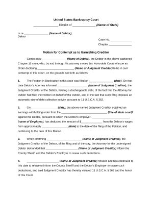 Motion in Federal Court by Debtor to Hold Garnishing Creditor in ...
