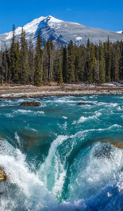 Download wallpaper forest, mountains, river, waterfall, Canada, Albert ...