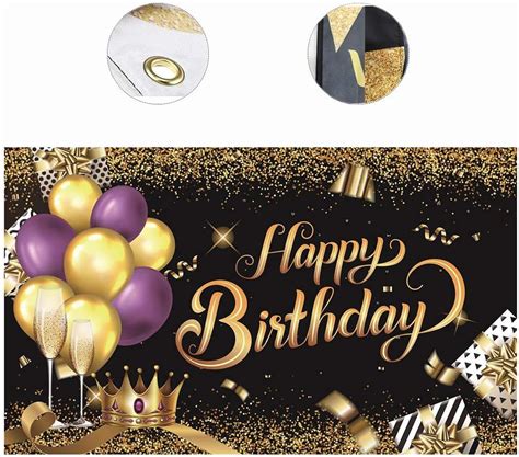 Happy birthday background banner black purple gold India | Ubuy