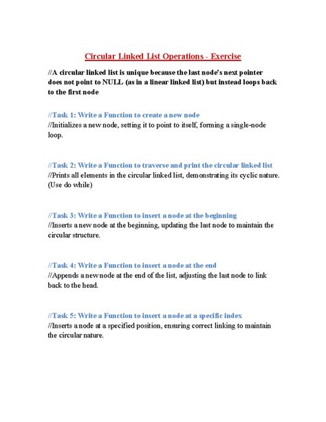 Circular Linked List Operations pdf - //Task 2: Write a Function to ...
