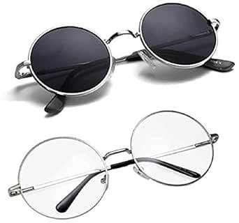 ARZONAI Men Round UV Protected Sunglasses Silver Frame, Black ...