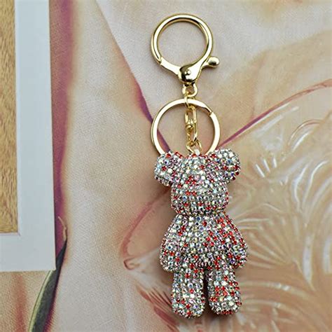 Rhinestone Cute Cartoons Cat Bear Bling Keychain Rings Key Chain for ...