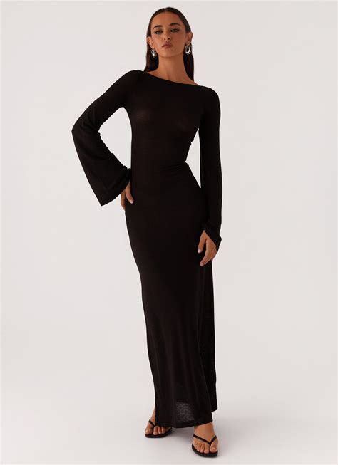 Olivia Long Sleeve Maxi Dress - Black – Peppermayo