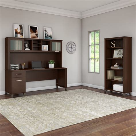 Bush Home Somerset 72W Office Desk with Hutch and 5 Shelf Bo