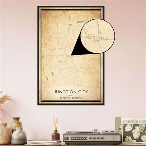 Vintage Junction City Ohio Map Poster, Junction City OH City Road Wall ...
