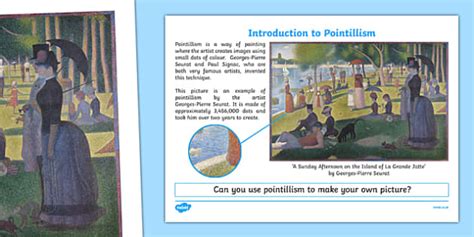 Introduction to Pointillism Worksheet - Art Resource - Twinkl