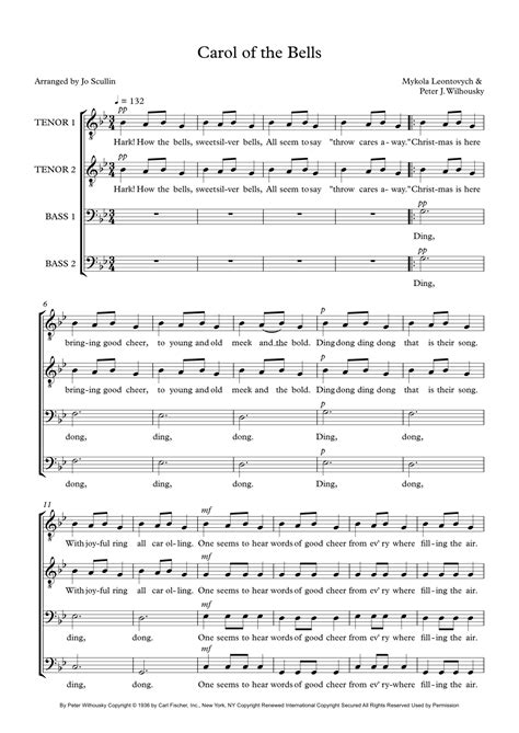 Carol Of The Bells (arr. Jo Scullin) Sheet Music | David Rose | TTBB Choir