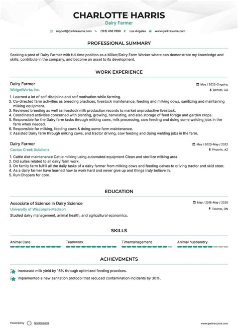10+ Dairy Farmer Resume Samples & Templates for 2026