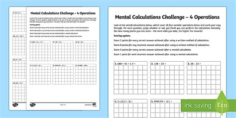 Mental Calculations Challenge 4 Operations