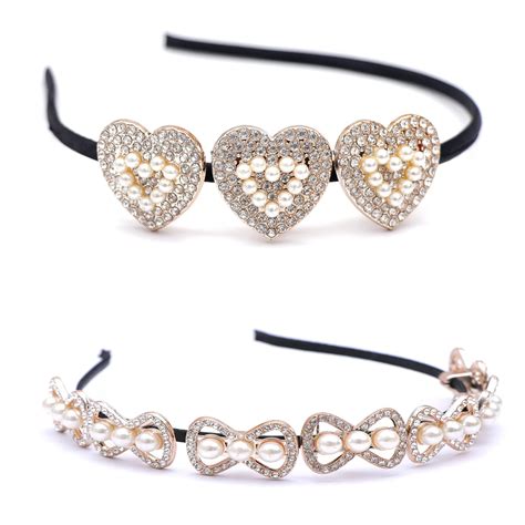 Parhon Heart design hair band Rhinestone Silver Stone Floral Design ...