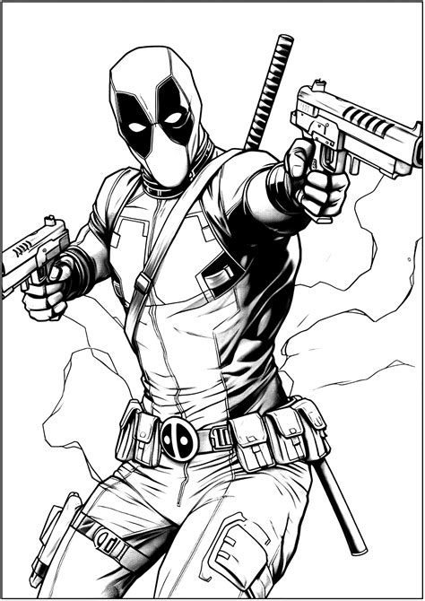 Deadpool and his guns - Deadpool Coloring Pages