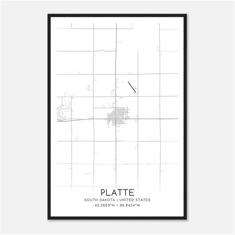 Platte South Dakota Map Poster, Modern Home Decor Wall Art Print ...