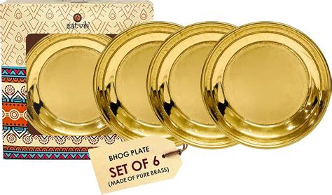 Buy SATVIK 6 Pc Set Pure Brass Pujan Prasad Bhog Thali Mandir Temple ...