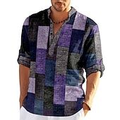 Men's Plaid / Check Patchwork Geometric Pattern Shirt Button Up Shirt ...