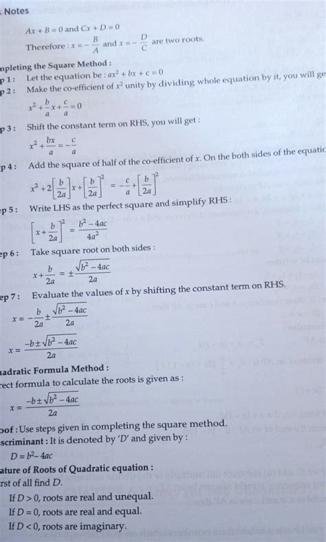 Class 10 maths quadratic equations notes - Brainly.in