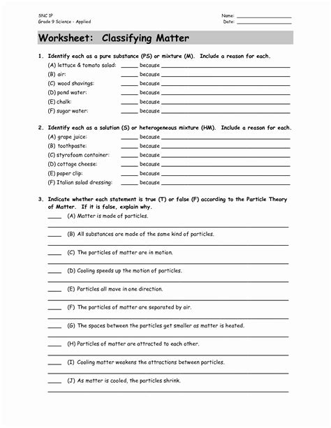 Image result for Classifying Matter Worksheet Answer Key