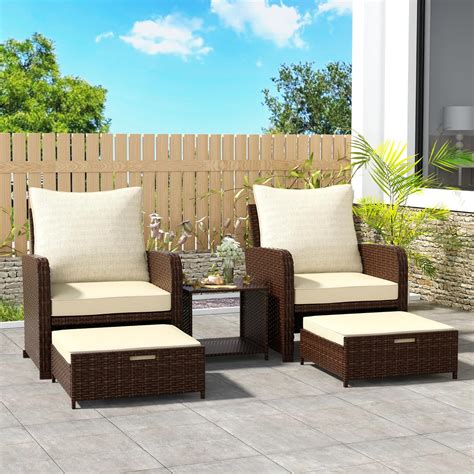 Amazon.com: Suvivityse 5 Pieces Wicker Patio Furniture Set, Rattan ...