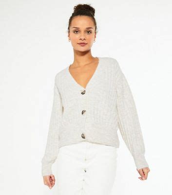 Cream Ribbed Knit Boxy Cardigan | New Look