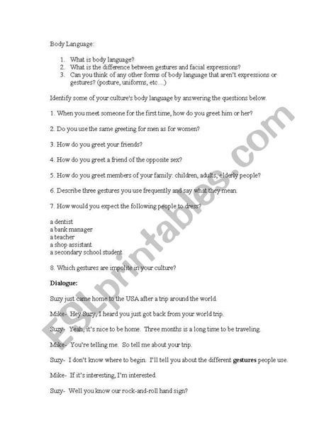 Body Language Worksheet 的图像结果
