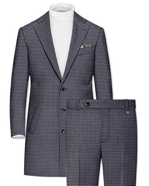 Zenith-Mirage Blue And venus Gray Gingham Checks Plaid Premium Wool Rich Single Breasted ...