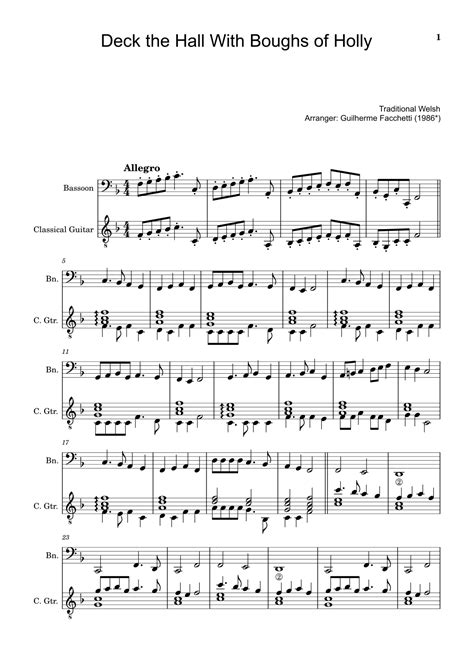 Deck the Hall With Boughs of Holly - Bassoon and Guitar. (arr ...