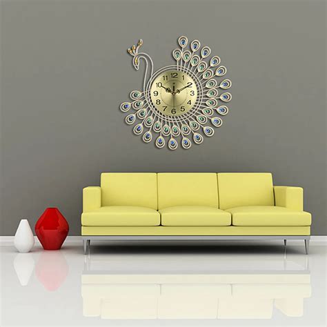 53x53cm Large 3D Gold Diamond Peacock Wall Clock Metal Watch for Home ...