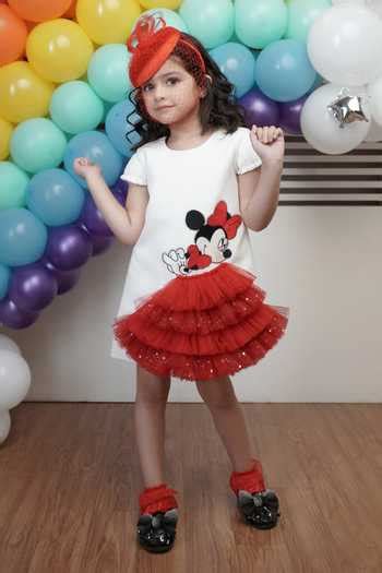 Buy White Tulle, Crepe Minnie Mouse Embroidered Dress For Girls by ...