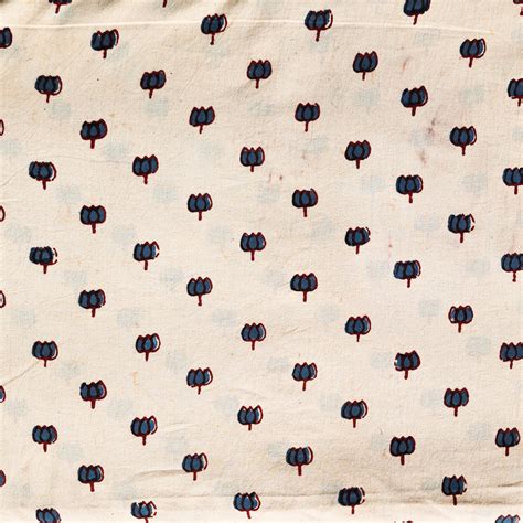 Pure Cotton Double Ajrak Cream With Red Blue Lotus Hand Block Print Fa ...