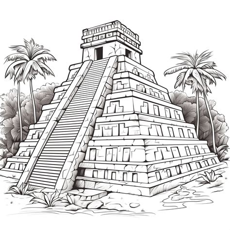 Coloring A Mayan Temple - Coloring Page - Tulum - Chichen Itza | Mayan ...