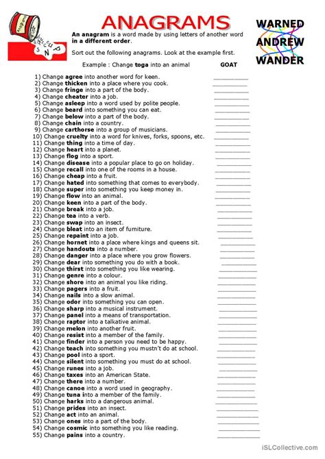 Anagrams: English ESL Worksheets PDF & DOC